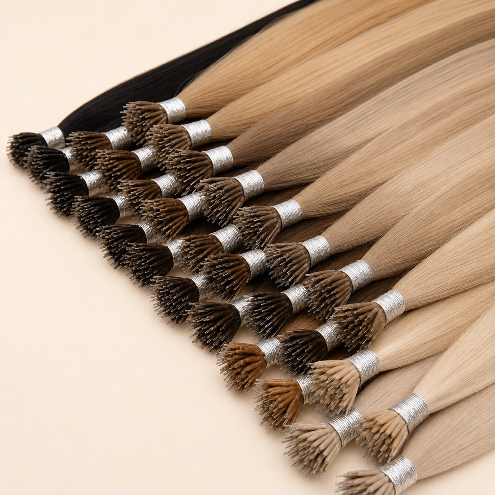 Keratin tip human hair extension bundles in several shades