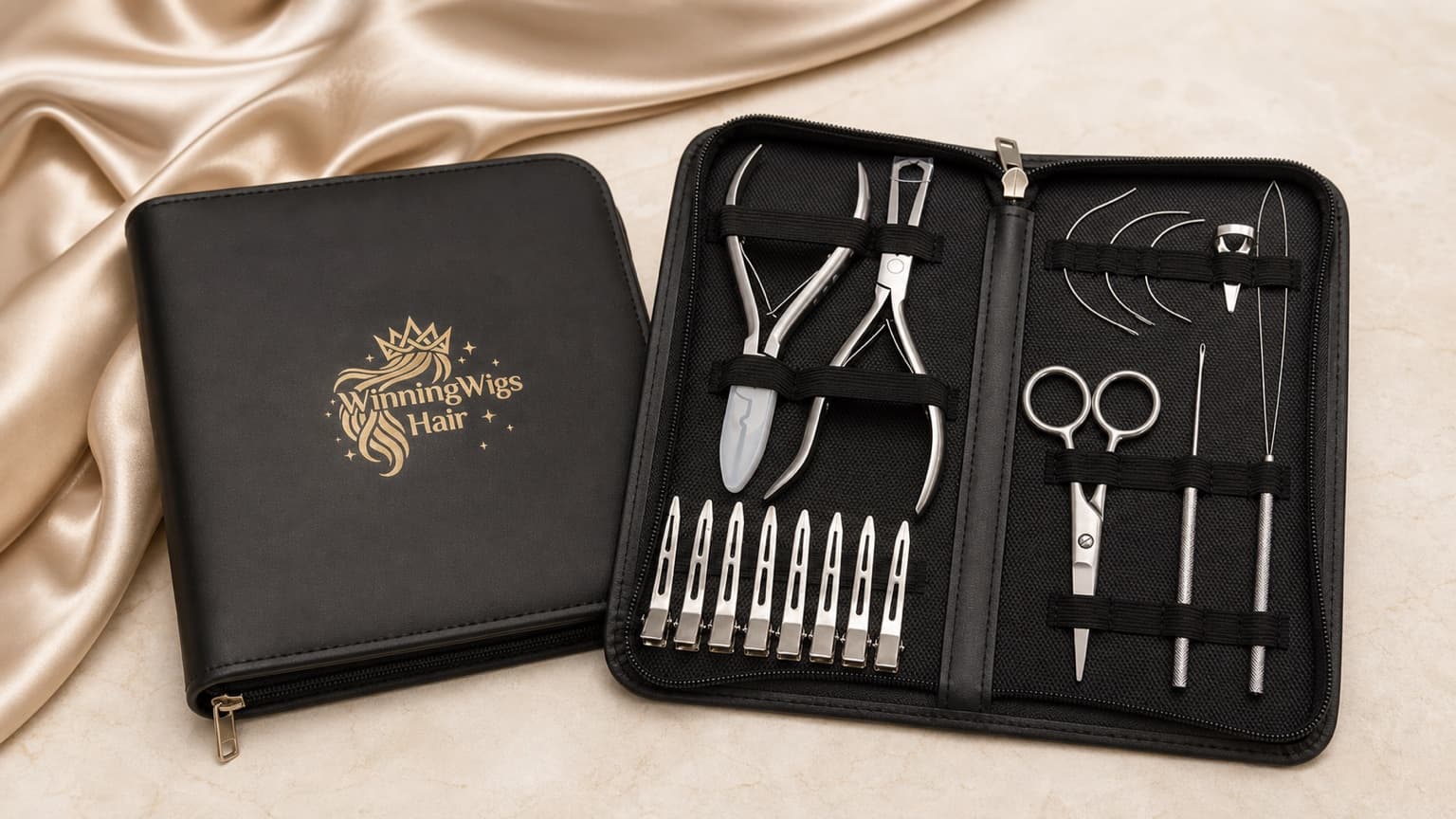 WinningWigs branded case containing professional hair extension tools
