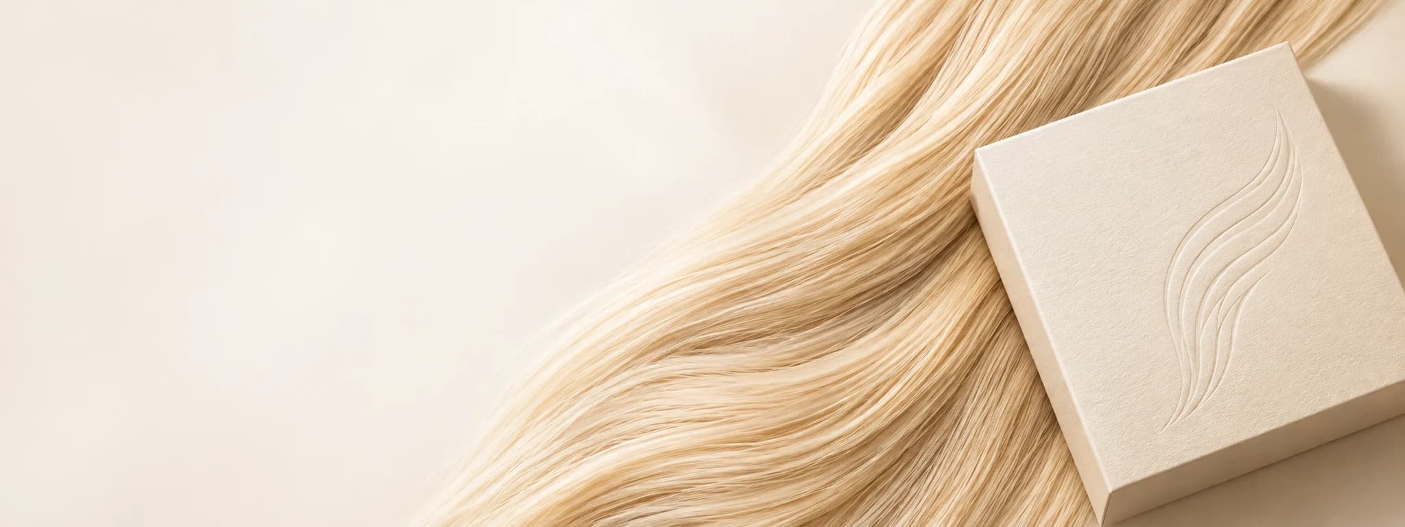 Unbranded packaging beside blonde hair extensions